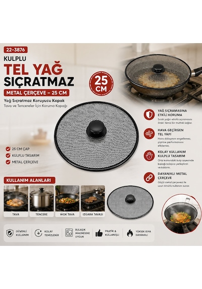 İbico İ22-418 Kulplu Tel Yağ Sıçratmaz - 25 Cm Metal Çerçeveli- 12'li Paket Diğer