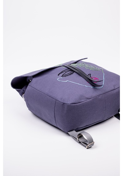 Fabric Craft Bag Sırt Çantası Nakışlı Duck Kumaş İçi Astarlı 38x40 Cm Mor