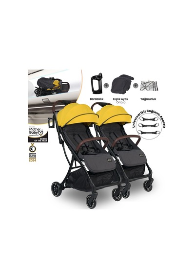 Lorelli Minori Ayrılıp Birleşebilen Kabin İkiz Bebek Arabası - Lemon Curry