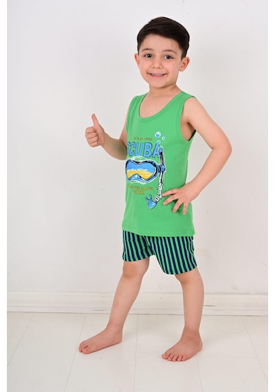 Vitmo Erkek Çocuk Askılı Pijama Takımı Scuba Mavi Yeşil