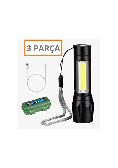 Promosyonca Şarjlı El Feneri, 2000 Lümen, 6 Işık Modlu, Metal Kasa, Zoom Özellikli, Type-c Şarj, Suya Dayanıklı