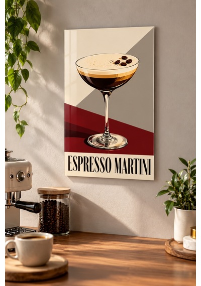 Gökçeoğlu Cam Tablo Temperli Cam - Espresso Martini Retro Kahve Ve Kokteyl Temalı - Cam Tablo
