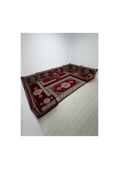 Güneş Modeli Bordo Otantik Şark Köşesi Takımı U Set - Geleneksel Yer Minderi Seti 10 Cm Minder Kalınlığı 15 Parça