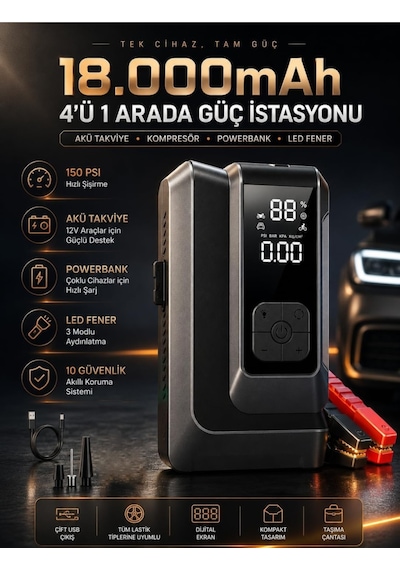 Jump Starter 4 Ü Bir Arada 18000 Mah Awareness Auron
