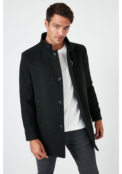 Buratti Slim Fit Düğmeli Dik Yaka Kaşe Erkek Kaban 5840099 Füme