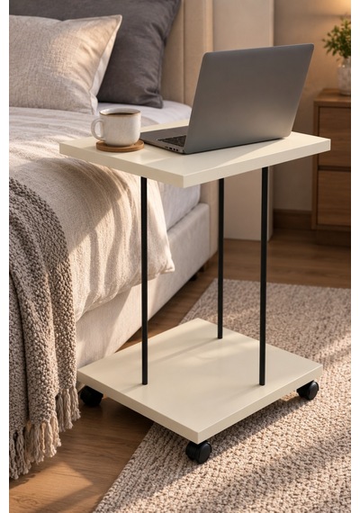Sulorahome Tekerlekli Laptop Ve Servis Sehpası - Krem