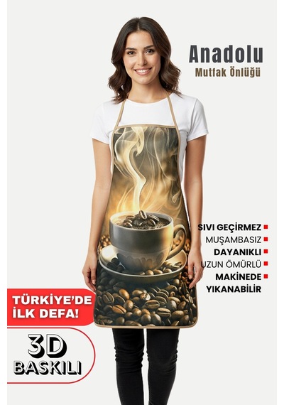 Anadolu 3 Boyutlu Mutfak Önlüğü 3d Baskılı Mutfak Önlüğü Sıvı Su Geçirmez Mutfak Önlüğü Kahve