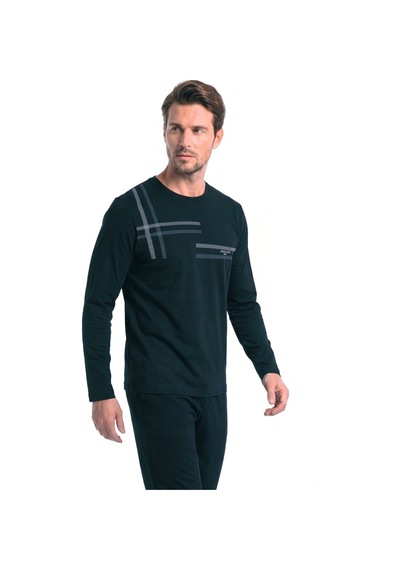 Pierre Cardin 6152 Erkek Uzun Kollu Bisiklet Yaka Pijama Takımı -siyah