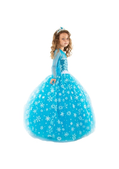Elsa Kız Çocuk Kostüm Tarlatanlı Kabarık Elsa Elbisesi Özel Üretim Turkuaz