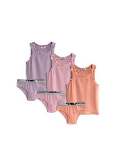 Yohannes Club, Kız Çocuk, Pamuklu Slip&atlet, Alt-üst, 3 Çift Takım, Karışık Renkli Karışık