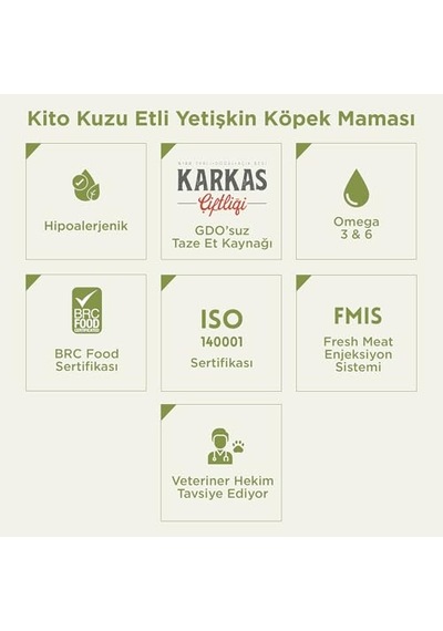 Kito Doğal Besi Kuzu Etli Yetişkin Köpek Sı 15 Kg 100 G