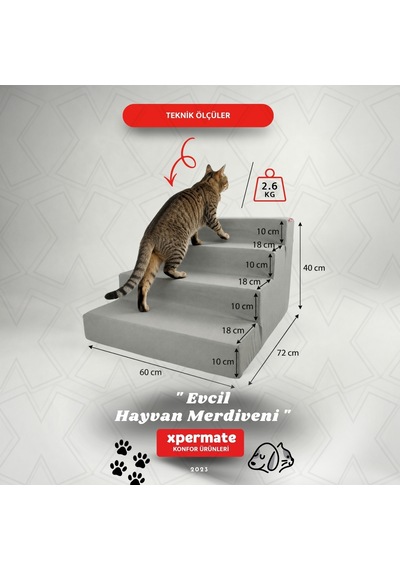 Xpermate Köpek Merdiveni Kedi Merdiveni 4 Basamaklı Evcil Hayvan Merdiveni 60 x 72 x 40 CM