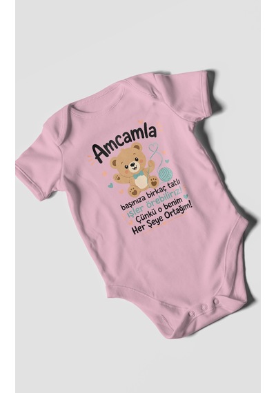 Morivokids Amcaya Özel Kısa Kollu Bebek Body %100 Pamuk Koyu Pembe