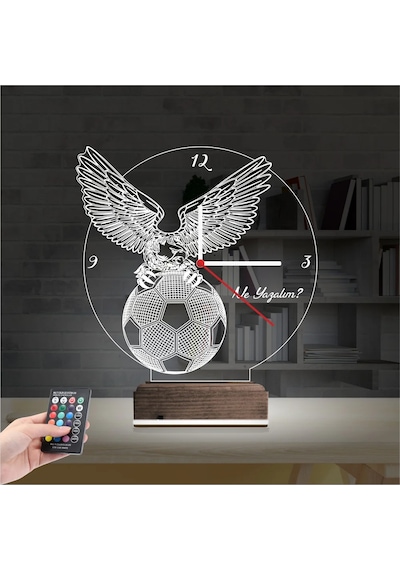 Luvivia Kartal Futbol Taraftar Kişiye Özel Saatli 3d Lamba - Masa Gece Lambası Şeffaf