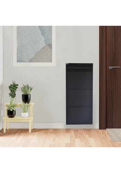 3 + 1 Kapaklı Antrasit Metal Ayakkabılık Siyah