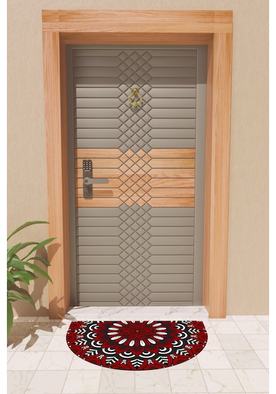 Rugmood Modern Dijital Paspas Kırmızı Mandala Desen Paspas - Kapı Önü Paspası