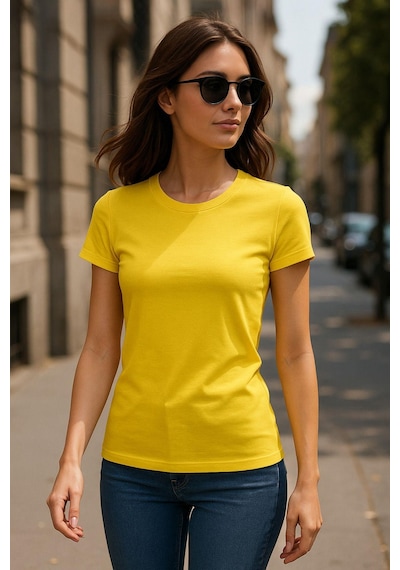 Kadın %100 Organik Pamuklu Relaxed Yıkamalı T-shirt Bisiklet Yaka Kısa Kollu Kadın Basic Tişört Çok Renkli