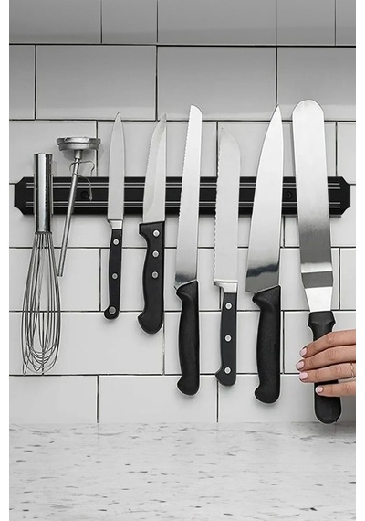 Thentech Duvara Asılabilir Mıknatıslı Bıçak Asma Aparatı 55cm Bıçak Askı Aparatı Metal Eşya Askısı Mıknatıslı Siyah