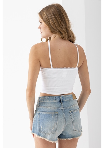 Giysa Kadın Çapraz Askılı Dantel Detaylı Crop Body Beyaz - Ms0000309 Beyaz