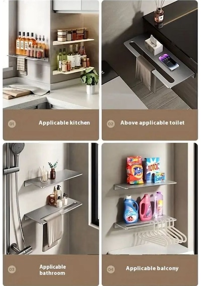 Gkd Dekoratif Paslanmaz Çelik Raf, 50cm-30cm 2 Adet Modern Banyo Havlu Askısı Ve Depolama Ünitesi Gri