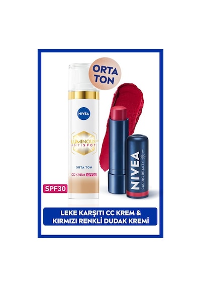 Spf30 Luminous630 Leke Karşıtı Cc Krem 40ml Ve Kırmızı Renkli Nemlendirici Dudak Bakım Kremi 01