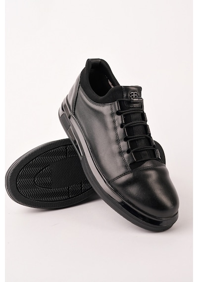 Muggo Dusk Hakiki Deri Erkek Kalın Taban Bağcıklı Günlük Casual Sneaker Siyah