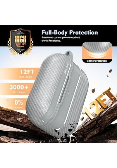 Airpods Pro 3. Nesil Uyumlu Karbon Fiber Hybrid Polymer Technology Premium Kulaklık Kılıfı Gri