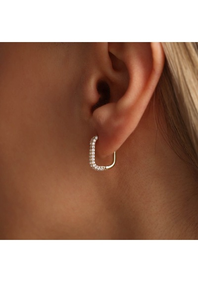 Sembol Gold Taşlı Altın Halka Küpe Kare Form 1.5 CM