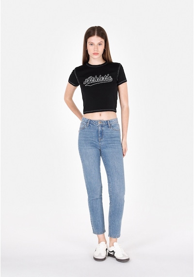 Colin's Colins Slim Fit Yuvarlak Yaka Baskılı Kadın Siyah Kısa Kol Tişört Cl1073151 Q1.v2 Blk Colin's Colins Slim Fit Yuvarlak Yaka Baskılı Kadın Siyah Kısa Kol Tişört Cl1073151 Q1.v2 Blk