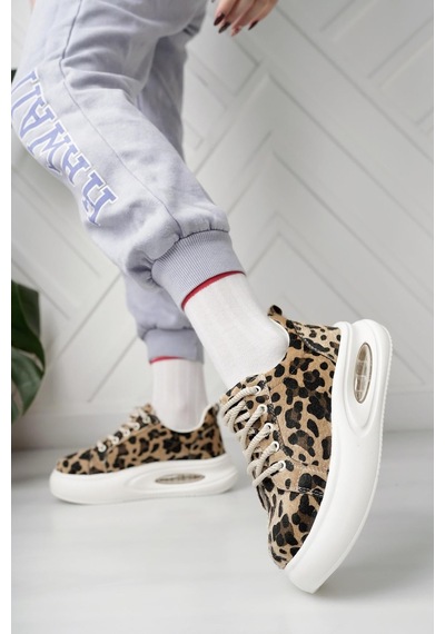 Nesilshoes Nesil Shoes Dvm 5750 Leopar Havalı Taban Kadın Sneakers