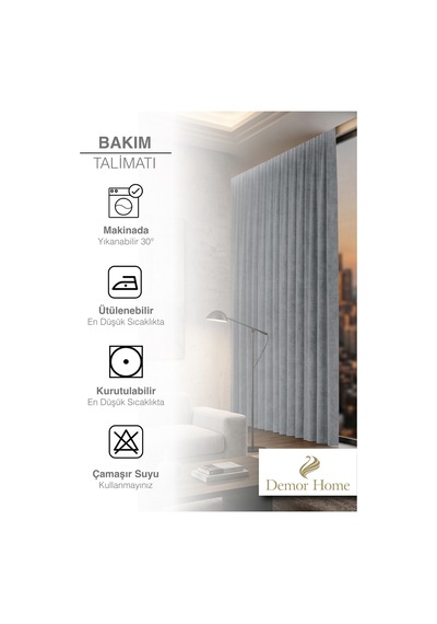 Br Demor Home 1/2 Sık Pile Gümüş Grisi Kadife Dokulu Fon Perde Ütü İstemez En Çok Satılan