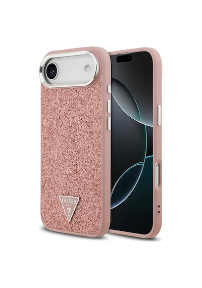 Apple Uyumlu iPhone 17 Air Kılıf Guess Lisanslı M-safeli Metal Kamera Çerçeveli Üçgen Logolu Glitter Pembe Pembe