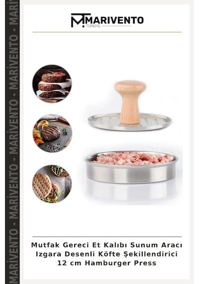 Mutfak Gereci Et Kalıbı Sunum Aracı Izgara Desenli Köfte Şekillendirici 12 Cm Hamburger Press Belirtilmemiş