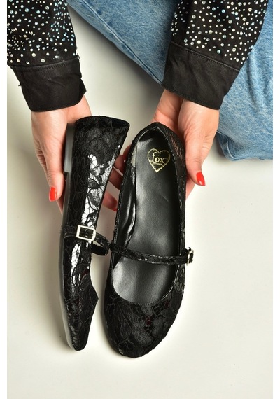 Fox Shoes Z726232704 Siyah Kumaş Bantlı Kadın Babet