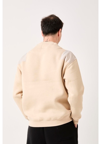 X-4006 Garni Detaylı Üç İplik Şardonlu Sweat Bej