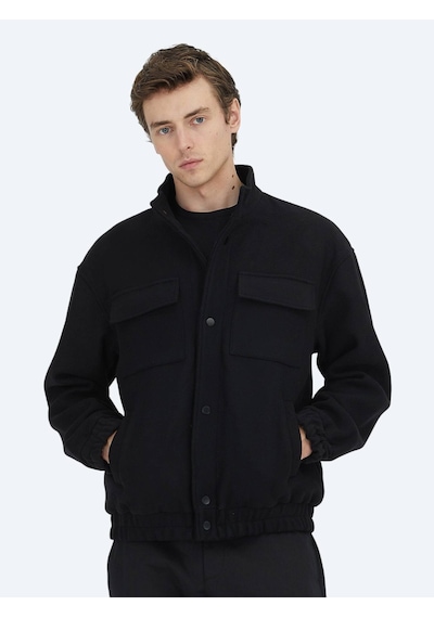 Kip Siyah Comfort Fit Dik Yaka Casual Dokuma Mont Siyah