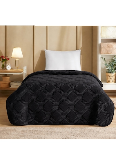 Özdilek Trendy Embos Tek Kişilik Battaniye-art Deco Jet Black Siyah