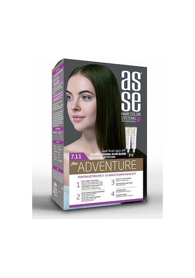 Asse Adventure Set Saç Boyası, Kalıcı Ve Canlı Renkler 1+1 İki Kullanım Seti No:7.11 Orta Doğal Zey