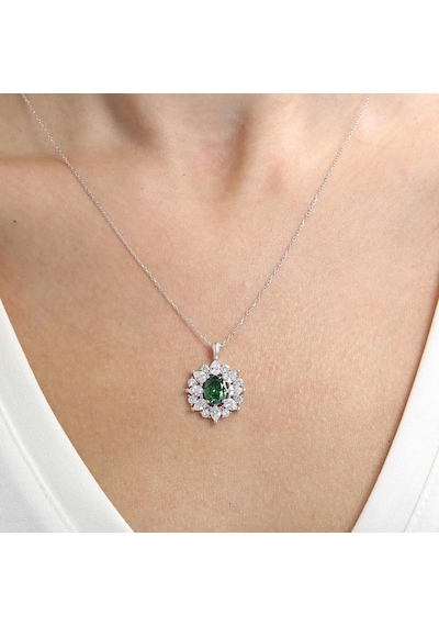 Mia vento Effective Diamond Paris Işıltısı Sentetik Zümrüt Taşlı Gümüş Kolye