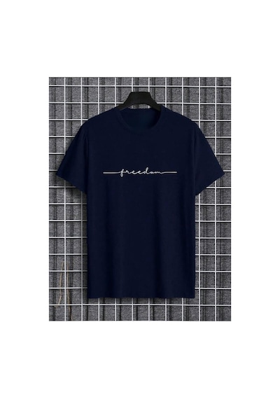 Medinenur Froodom Yazı Detaylı Basic T-shirt Lacivert