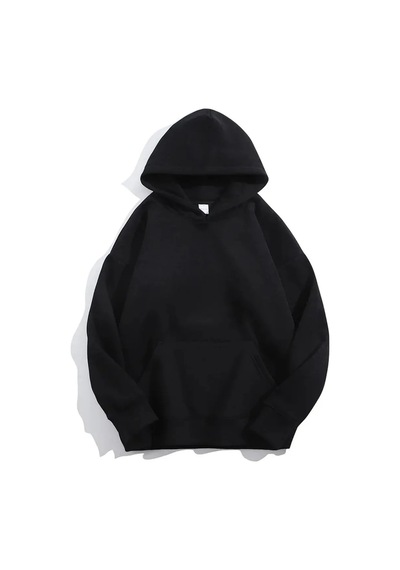 Swoord Kapüşonlu Unisex Oversize Sweatshirt 3 Iplik Şardonlu Pamuklu Baskısız Siyah