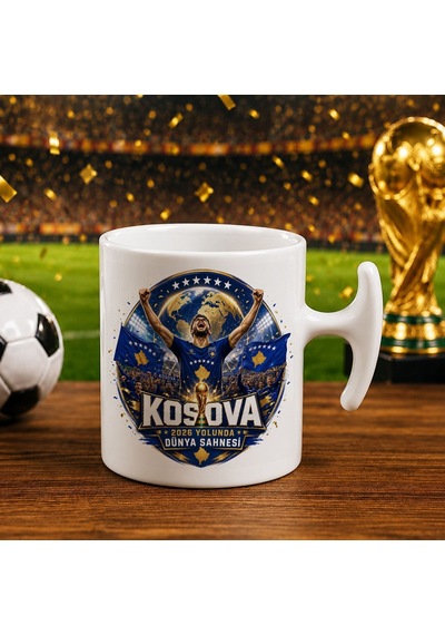Bk Gift Kosova Taraftar Temalı Dünya Futbol Kupası Tasarımlı Hammer Kupa Bardak-4 Beyaz
