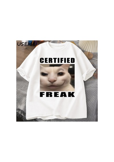 Tarzsokak Certified Freak Cat Meme T Shirt Cotton Short Sleeve Match My Freak Hard T-shirts Casual O Ne 2897 Beyaz