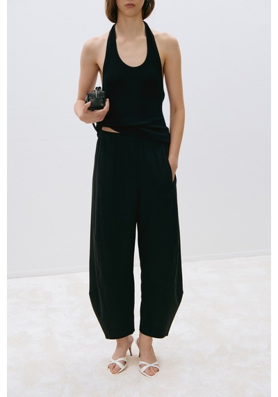 Suud Collection Siyah Estel Halter Dökümlü Triko Bluz