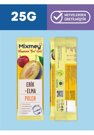 Mixmey Bee Polen Erik Meyve Barı 12 Adet | Atıştırmalıklar – Glutensiz, Koruyucusuz 25 gr X 12 Adet Mixmey Bee Polen Erik Meyve Barı 12 Adet | Atıştırmalıklar – Glutensiz, Koruyucusuz 25 gr X 12 Adet