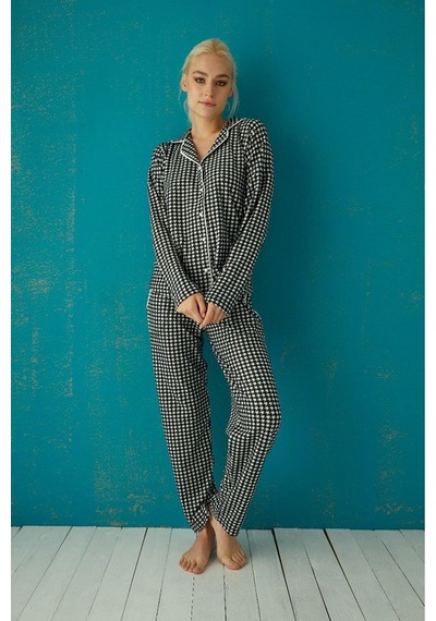 Pijamoni Kadın Süet Boydan Düğmeli Pijama Takımı - 5660-4 001