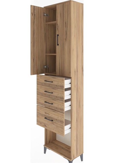 Arges Dolap 3 Raflı 4 Çekmeceli 2 Kapaklı 60x30x243 Çam-çam Atlas Çam