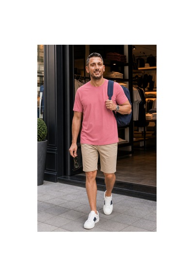 Modi Green Unisex Regular Fit Süprem Sıfır Yaka Kısa Kollu Tişört - Pembe