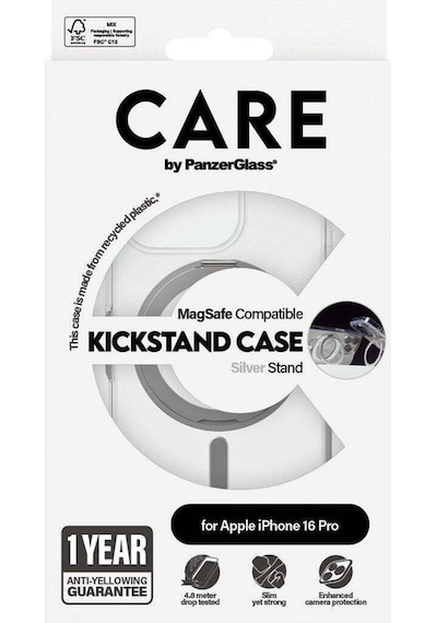 Care By Panzerglass Apple Uyumlu iPhone 16 Pro Feature Kickstand & Magsafe - Gümüş Kılıf Gümüş