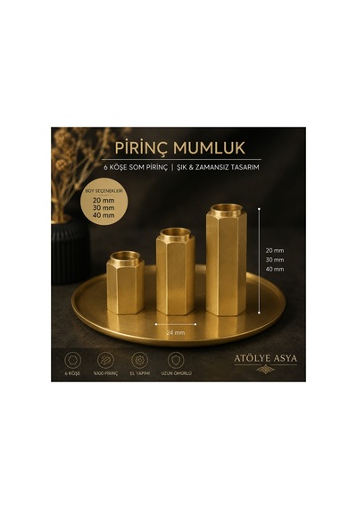 6 Köşe Som Pirinç Mumluk 20/30/40 Mm 24 Mm Genişlik Dekoratif Mumluk Gold